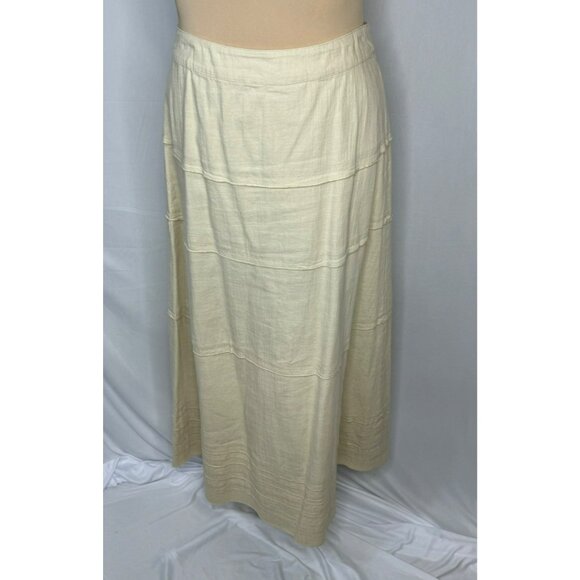 Denim & Co. Beige Tiered Maxi Skirt Medium Lagenlook Modest - Picture 1 of 5